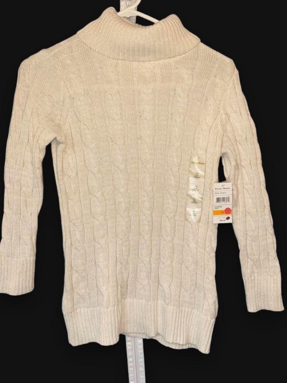 Studio Works Cream Cable Knit Turtleneck Sweater Petite Small